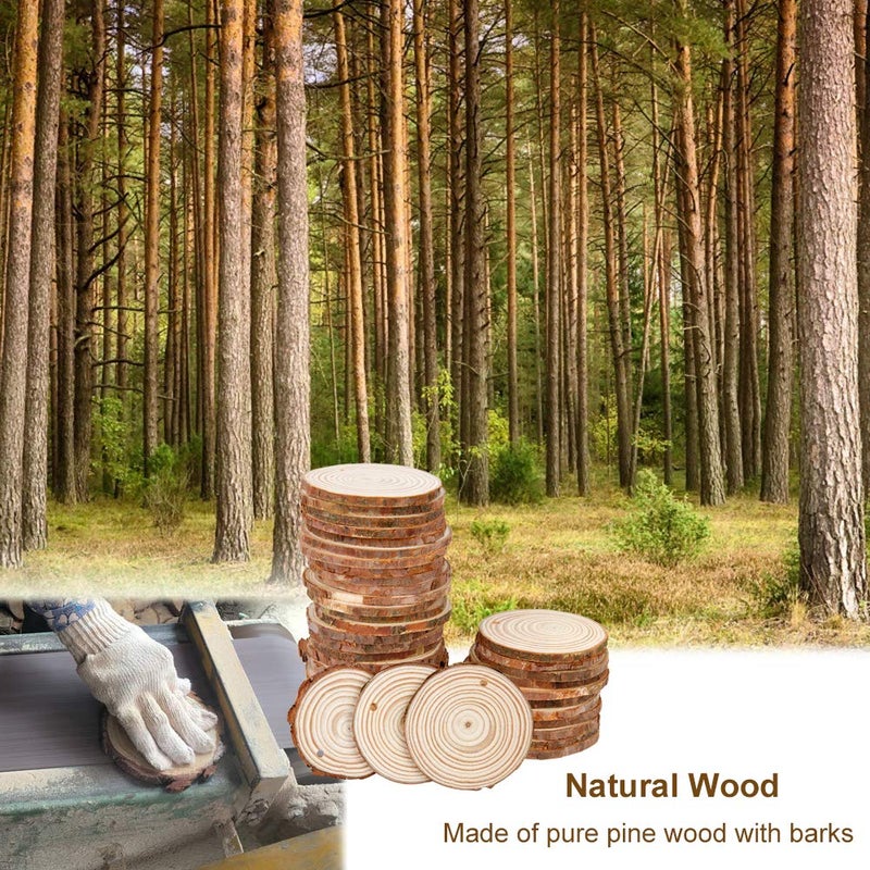 Colovis 50 Pieces 2.4"-2.8" Natural Wooden Slices,Colovis Unfinished Wood Circles with Holes Tree Bark Round Log Discs DIY Crafts Hanging Ornaments (50 Pcs, Natural Wood) - Image 3
